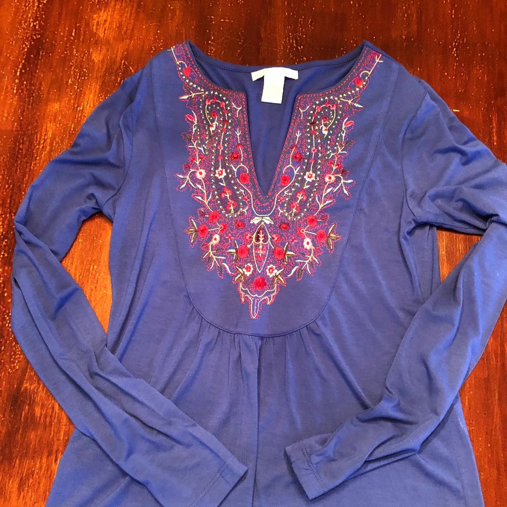 Royal Blue Embrodiered Long Sleeve T-Shirt